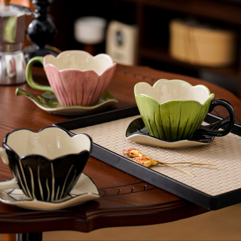 Coffee Tea Set - 불규칙한 손으로 그린 ​​커피 컵 접시