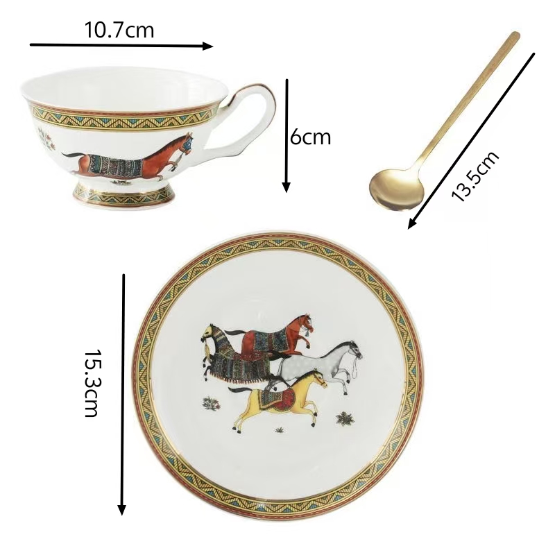 도자기 찻잔과 받침 세트(숟가락 포함), 말 무늬 세라 - Coffee Tea Set 리뷰 및 가격